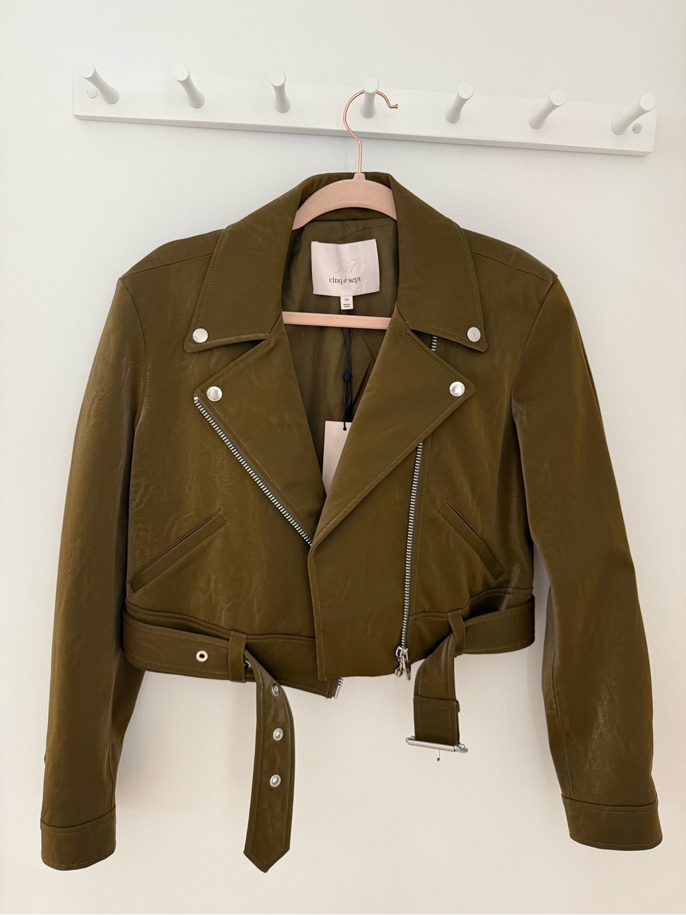 cinq a sept Palo Olive Green Moto Jacket